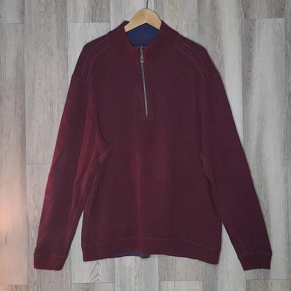 Tommy Bahama Flipshore Reversible Maroon Quarter Zip Long Pullover Mens